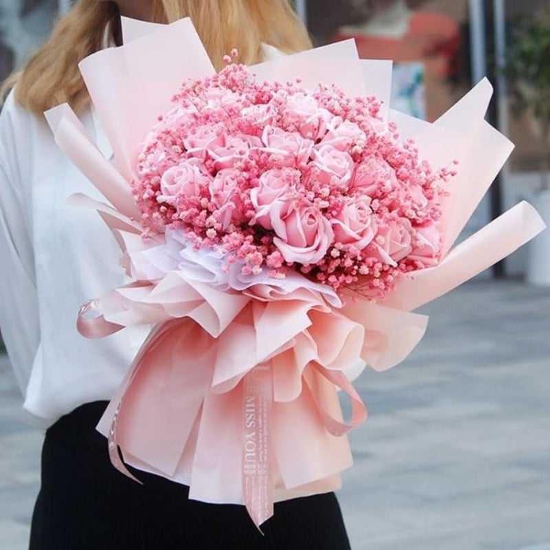Corkwaw 20 Pcs Double Sided Color Flower Wrapping Paper Waterproof Valentine's Day Bouquet Wrapping Paper 23x23Inch Used for DIY Crafts  Gift Packaging  Flower Shop Bouquet Packaging (pink) - Image 3